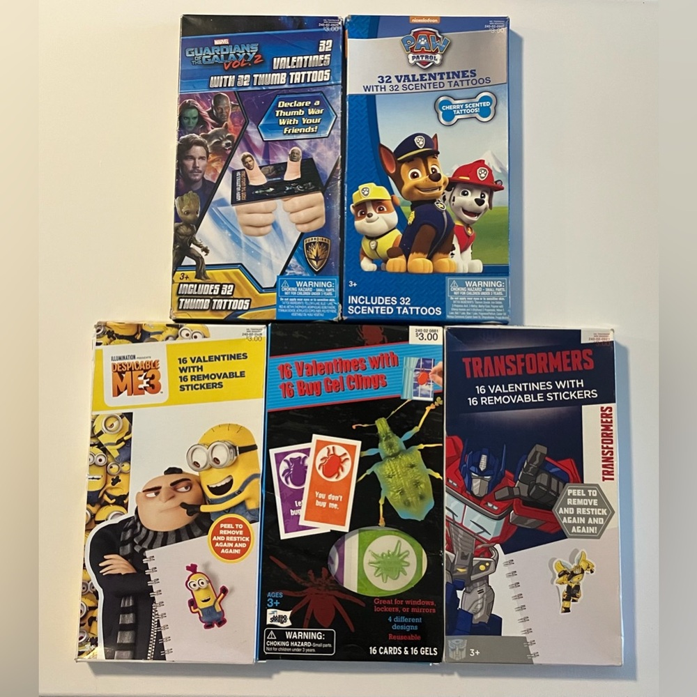 Valentine's Day Card Set with Stickers set of 5 cartoons‎